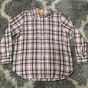 Red/Black/White Plaid Button Down Shirt, Sz XL